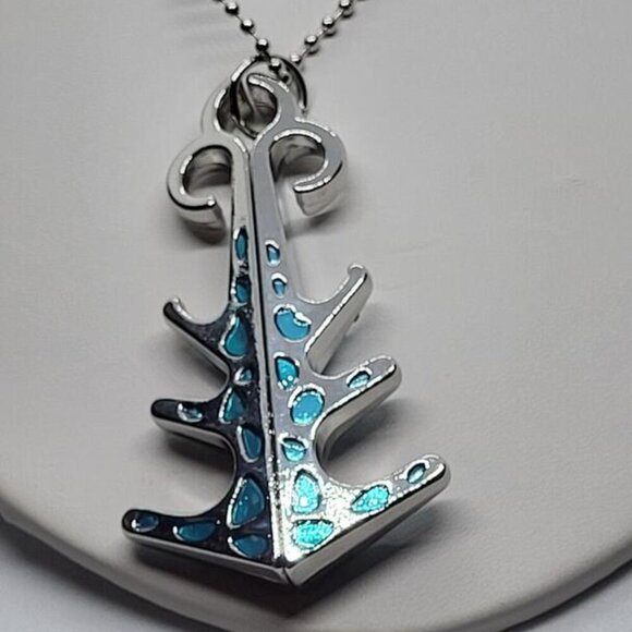 New, Blue Austrian Crystal Enameled Anchor Conertable Pendant Necklace - Picture 2 of 7